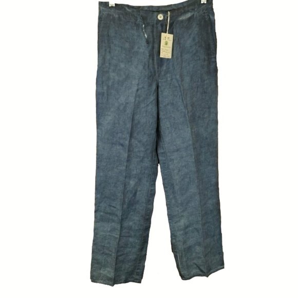 L'Agave Hand Dyed Linen Pants Blue Italy 29 - Picture 1 of 7